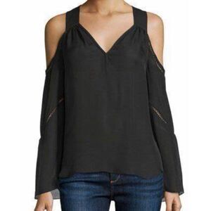 Ramy Brook Gemma Silk Cold Shoulder Long Sleeve Top in Black Size Small